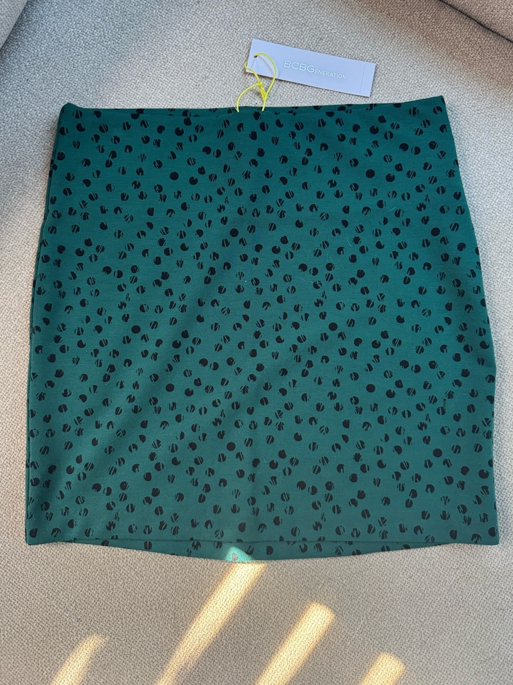 NWT BCBGeneration Teal Green Mini Skirt with Black Dot Print